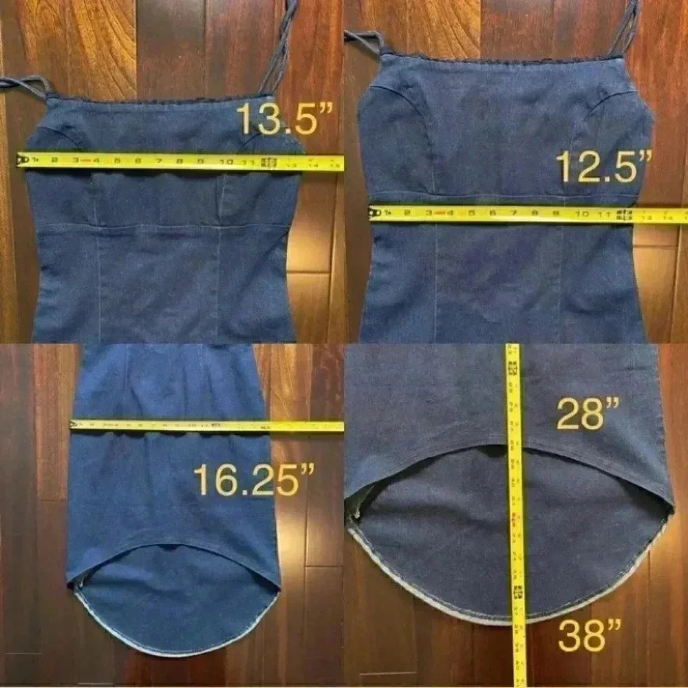 Le Chateau Dark Blue Denim Slip Dress Bodycon Stretch High Low Size Small - Picture 14 of 16
